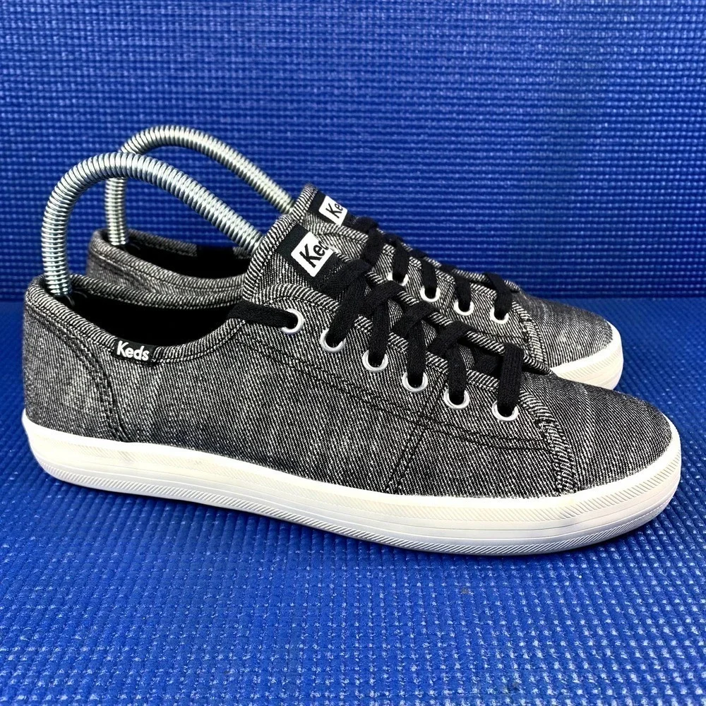 KEDS KICKSTART DENIM TWILL Women`s Size 7.5 Grey Black Comfort Shoes WF58556
